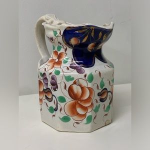 19th Century Antique Gaudy Welsh Lleyn Pattern Octagonal Dragon Handle Pitcher